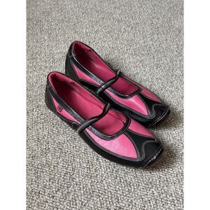 Y2K Womens Kangaroos Black Pink Leather Mary Jane Flats Size 37